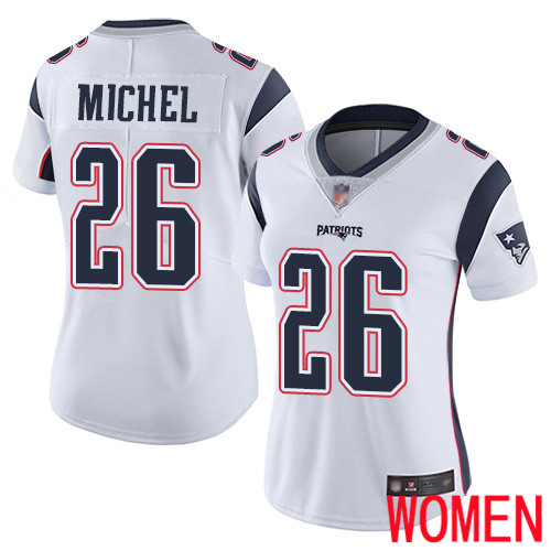 New England Patriots Football #26 Vapor Untouchable Limited White Women Sony Michel Road NFL Jersey